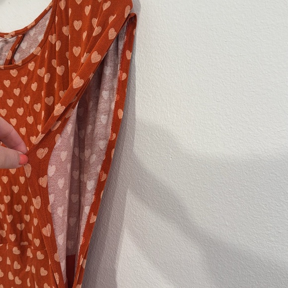 FREE PEOPLE Lakeside Heart MIDI Dress Orange High gathered Slit EUC Size small - Picture 5 of 9